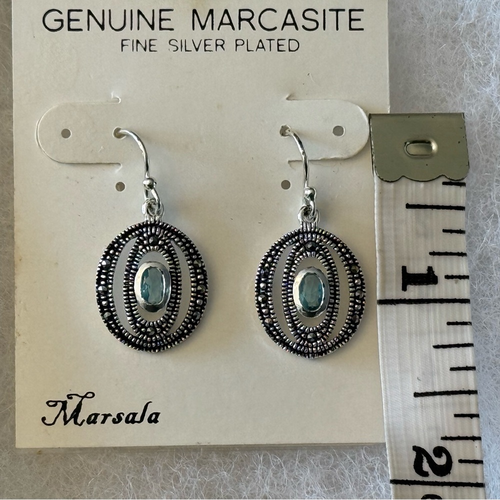 Silver Plated Earrings with Blue Accents